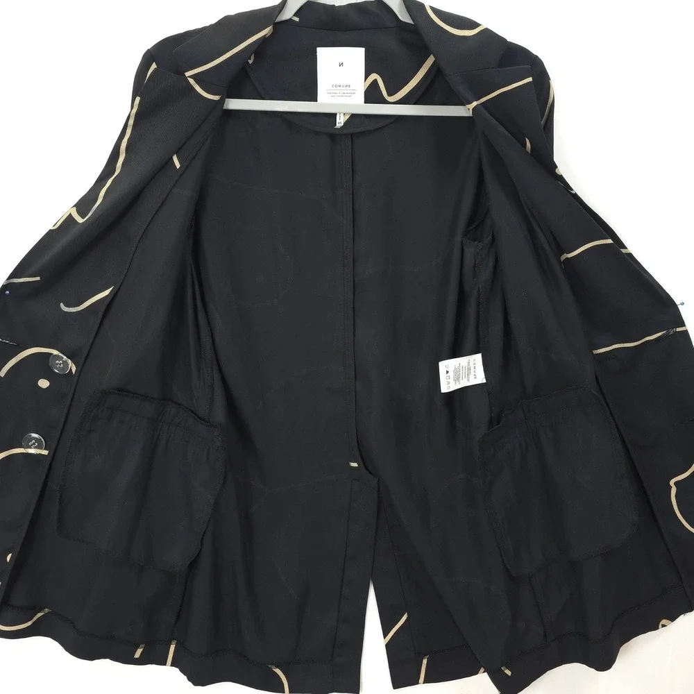 City Chic Abstract Blazer Lightweight Tencel Black Minimalist Art Jacket XS